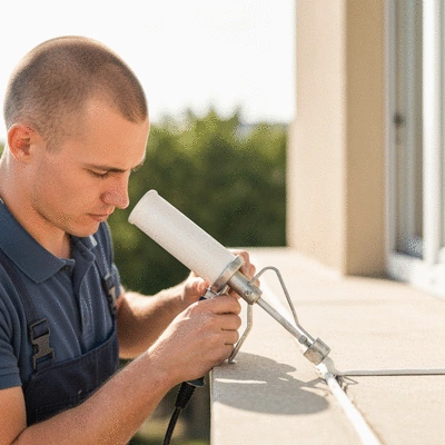 High-quality sealant being applied to a balcony joint