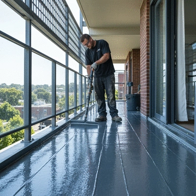 Professional applying balcony waterproofing membrane in Melbourne