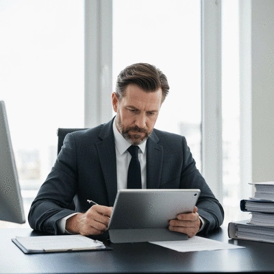 Property owner reviewing balcony compliance regulations on a tablet